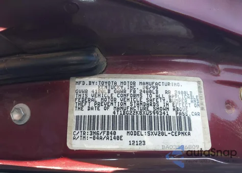 1999 Toyota Camry Le из США, поврежденный, VIN 4T1BG22K8XU599341